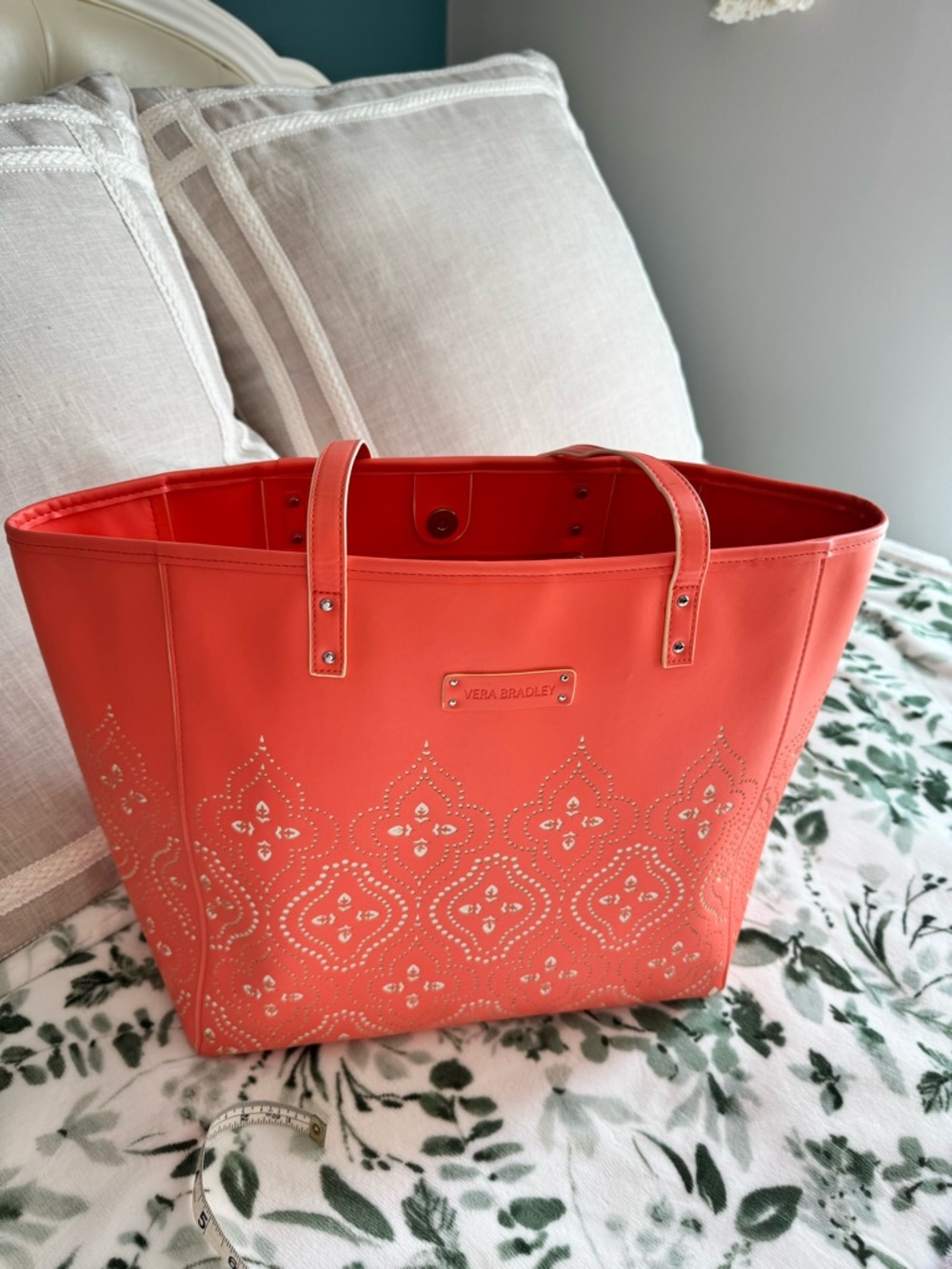 Vera Bradley Coral Faux Leather Laser-Cut Tote